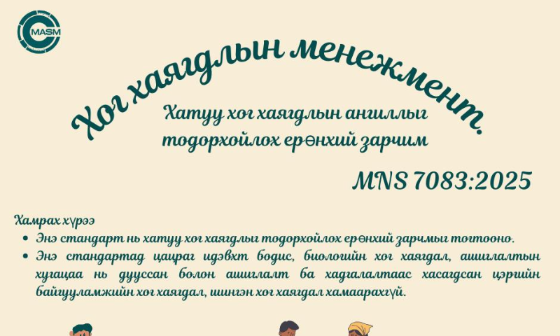 &#55357&#56529БАТЛАГДСАН СТАНДАРТ
&#55357&#56525Энэ стандарт нь 2006 оны 07 дугаар  сарын 15-ны өдрөөс эхлэн  хүчинтэй.  
1. Стандартын дэлгэрэнгүйг үзэх бол https://estandard.gov.mn/website/home.aspx
2. Стандартыг татаж авах бол https://e-mongolia.mn/service/standartyn-tsakhim-san
3. Стандартыг худалдаж авах бол Төв аймаг дахь Стандарт, хэмжил зүйн хэлтсээс авна уу.